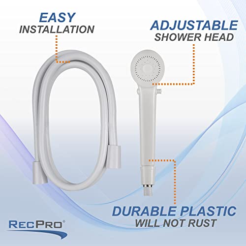 RecPro RV 60" White Vinyl Handheld Shower Head & Hose with Shut-Off Valve | Durable, Adjustable, and Easy to Install - Image 4