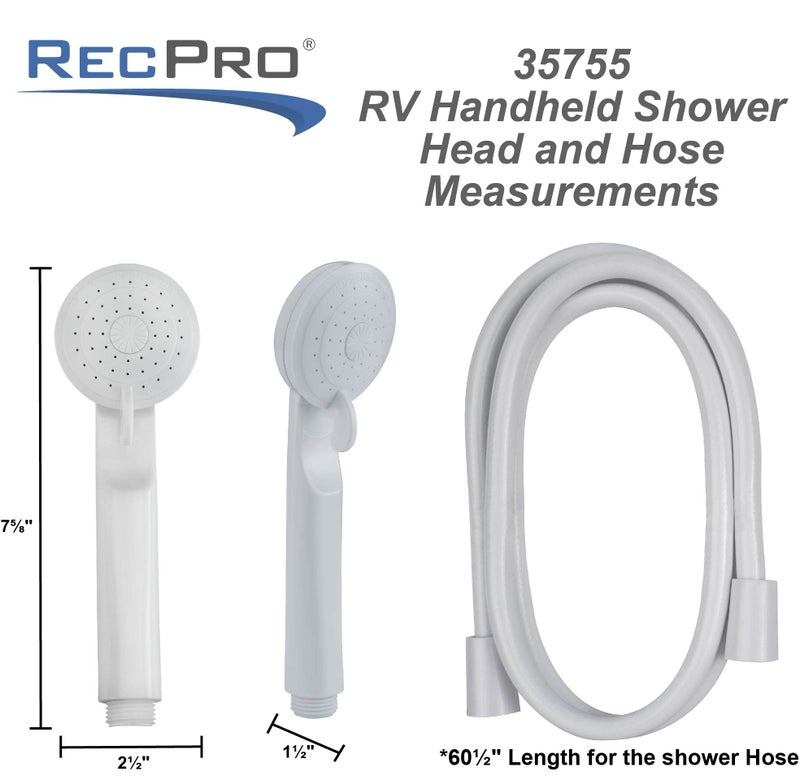 RecPro RV 60" White Vinyl Handheld Shower Head & Hose with Shut-Off Valve | Durable, Adjustable, and Easy to Install - Image 3
