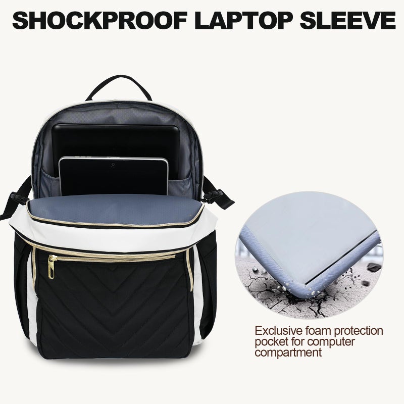 VANKEAN Laptop Backpack for Women with Pouch Pocket for Large Capacity Tumbler, 15.6 Inch Laptop Computer Bag Travel Backpack Purse,Waterproof Work Business Backpack College Teacher Bags Beige-Black - Image 5