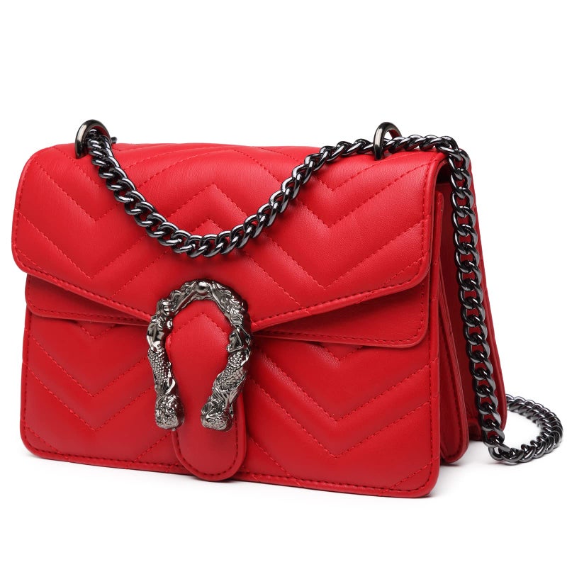 MYHOZEE Crossbody Purses for Women, Shoulder Bag Leather Chain Satchel Purse Ladies Handbags Evening Bag Red
