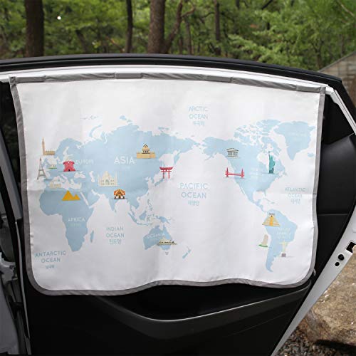 BEBEDECO Magnetic Car Sun Shade Curtain for Side Window – Sun Blocker and UV Protector for Baby, Kids, and Pets – Universal Fit with Built-in Magnets for Steel-Framed Door (Be-Travel Map) - Image 1
