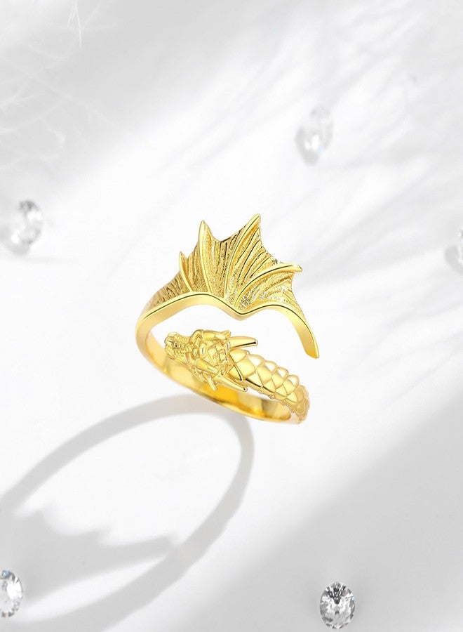INFUSEU Dragon Ring for Women Men Gold Gothic Goth Jewelry Adjustable Cute Cool Emo Viking Hug Rings Open Animal Wing Unique Gifts 925 Sterling Silver - Image 2