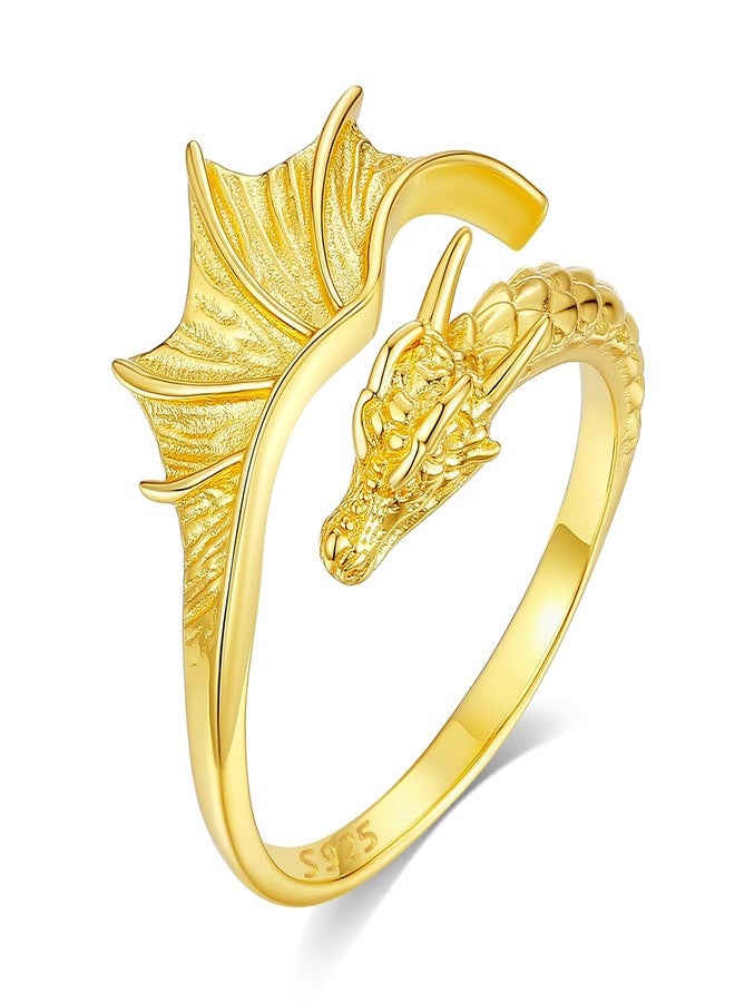 INFUSEU Dragon Ring for Women Men Gold Gothic Goth Jewelry Adjustable Cute Cool Emo Viking Hug Rings Open Animal Wing Unique Gifts 925 Sterling Silver - Image 1