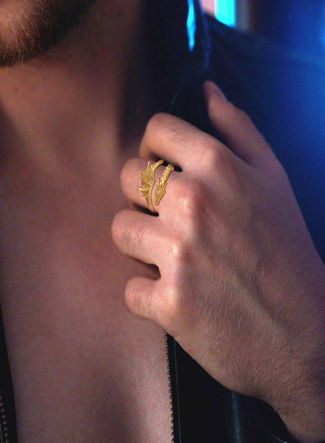 INFUSEU Dragon Ring for Women Men Gold Gothic Goth Jewelry Adjustable Cute Cool Emo Viking Hug Rings Open Animal Wing Unique Gifts 925 Sterling Silver - Image 4