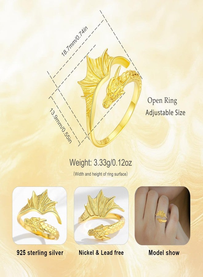 INFUSEU Dragon Ring for Women Men Gold Gothic Goth Jewelry Adjustable Cute Cool Emo Viking Hug Rings Open Animal Wing Unique Gifts 925 Sterling Silver - Image 5