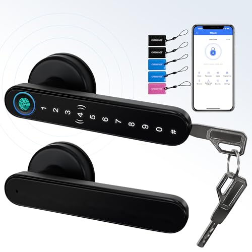 CATCHFACE [Upgrade] Smart Lock Fingerprint Door Lock,CATCHFACE TTLock Smart Lock Smart Door Handle with App IC Card,Auto Lock,DIY Install-Perfect for Home,Apartment,Co-Working Space(Black) - Image 1