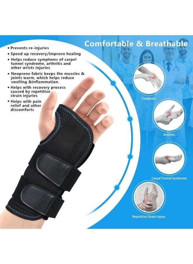 Arabest Wrist Support with 3 Metal Splints, Day Night Carpal Tunnel Wrist Splint for Men Women, Wrist Splint for Tendonitis Arthritis Pain Relief, Sprained, Sports Protect (Right, L) - Image 3
