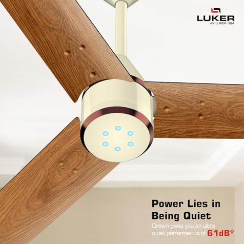 LUKER JVLuker USA Crown Wood 1200mm BLDC Ceiling Fans with Remote, BEE 5 star Rated Energy Saving Ceiling Fan for Living Room, High Air Delivery with LED Indicators, Ivory-Teakwood-Ivory Copper - Image 3