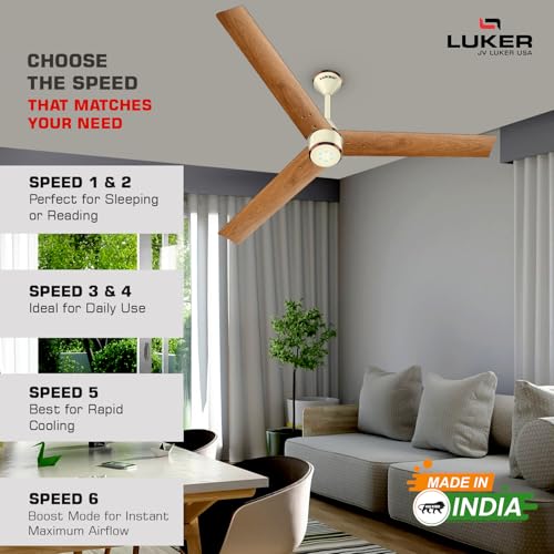 LUKER JVLuker USA Crown Wood 1200mm BLDC Ceiling Fans with Remote, BEE 5 star Rated Energy Saving Ceiling Fan for Living Room, High Air Delivery with LED Indicators, Ivory-Teakwood-Ivory Copper - Image 5