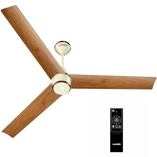 LUKER JVLuker USA Crown Wood 1200mm BLDC Ceiling Fans with Remote, BEE 5 star Rated Energy Saving Ceiling Fan for Living Room, High Air Delivery with LED Indicators, Ivory-Teakwood-Ivory Copper - Image 1