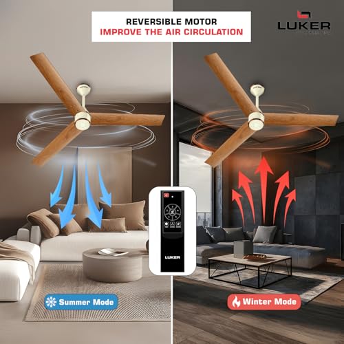 LUKER JVLuker USA Crown Wood 1200mm BLDC Ceiling Fans with Remote, BEE 5 star Rated Energy Saving Ceiling Fan for Living Room, High Air Delivery with LED Indicators, Ivory-Teakwood-Ivory Copper - Image 4