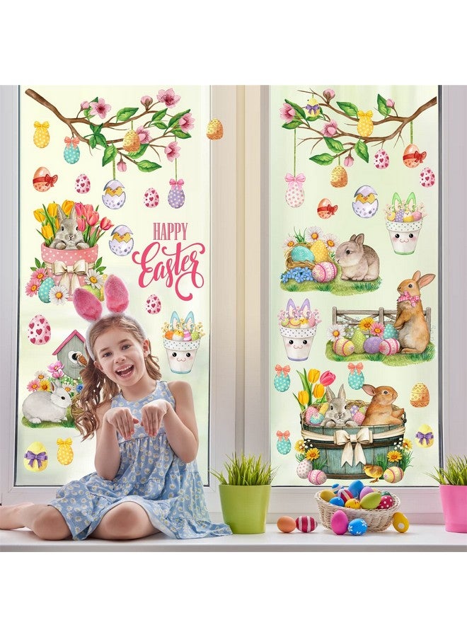 Easma Happy Easter Wall Stickers Bunny Rabbit Wall Decals Peel and Stick Wall Art Decal Easter Egg Wall Decal Spring Flower Tree Branch Window Clings for Kids Room Nursery Living Room Kitchen Decor Gifts - Image 3
