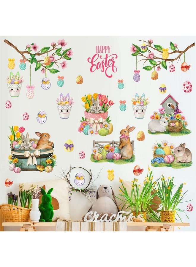 Easma Happy Easter Wall Stickers Bunny Rabbit Wall Decals Peel and Stick Wall Art Decal Easter Egg Wall Decal Spring Flower Tree Branch Window Clings for Kids Room Nursery Living Room Kitchen Decor Gifts - Image 1
