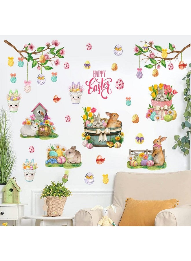 Easma Happy Easter Wall Stickers Bunny Rabbit Wall Decals Peel and Stick Wall Art Decal Easter Egg Wall Decal Spring Flower Tree Branch Window Clings for Kids Room Nursery Living Room Kitchen Decor Gifts - Image 2