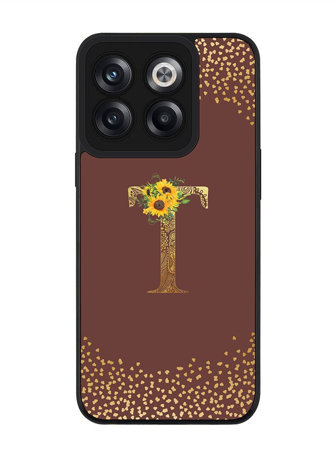 Stylizedd Rugged Black edge case for OnePlus Ace Pro Slim fit Soft Case Flexible Rubber Edges Anti Drop TPU Gel Thin Cover - Custom Monogram Initial Letter Floral Pattern Alphabet - T (Brown ) - Image 1