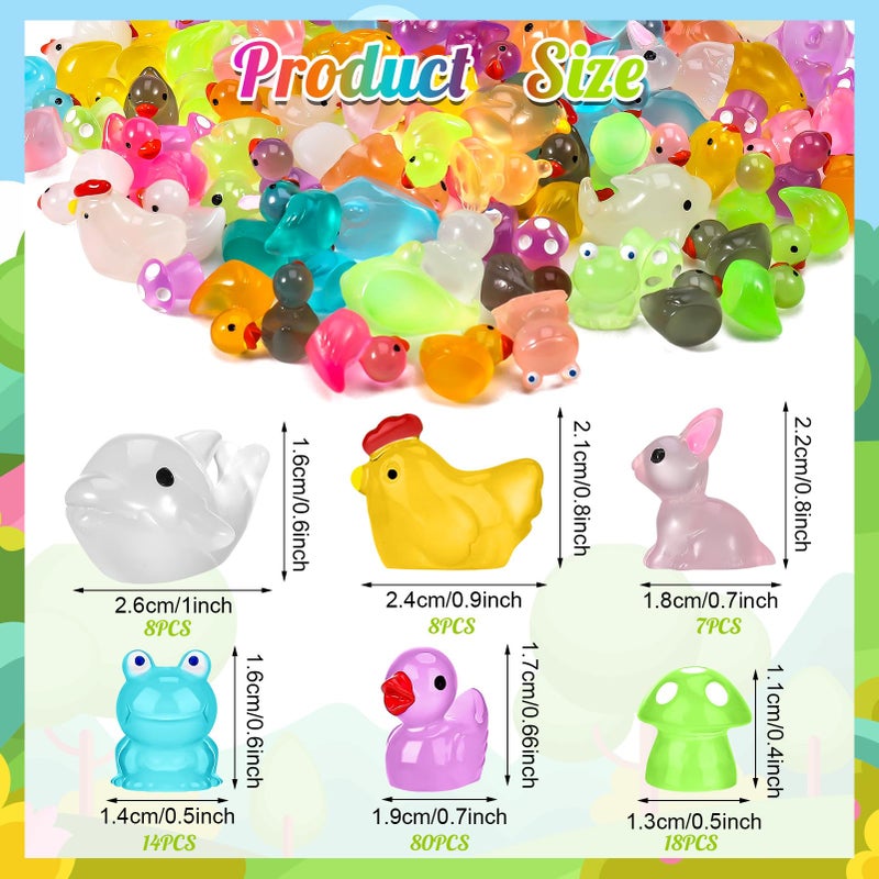 GGSTDDUP 135 PCS Luminous Mini Resin Ducks Tiny Glow in The Dark Duck/ Chickens/ Rabbit/ Frogs /Dolphin /Mushroom/ 6 Combination Sets Resin Miniature Animals for Micro Landscape Dollhouse Garden Decoration - Image 5