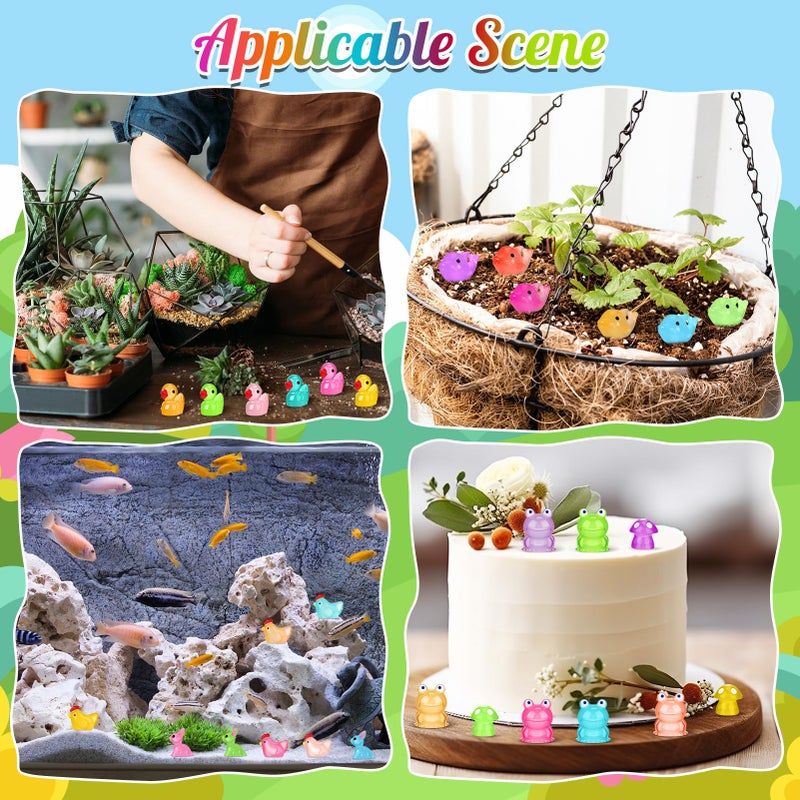 GGSTDDUP 135 PCS Luminous Mini Resin Ducks Tiny Glow in The Dark Duck/ Chickens/ Rabbit/ Frogs /Dolphin /Mushroom/ 6 Combination Sets Resin Miniature Animals for Micro Landscape Dollhouse Garden Decoration - Image 4