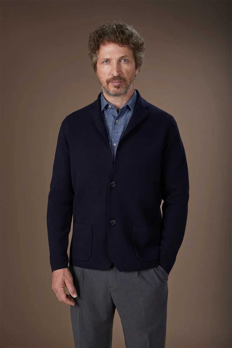 دوبل غانغر Men's single-breasted cardigan - DK Blue