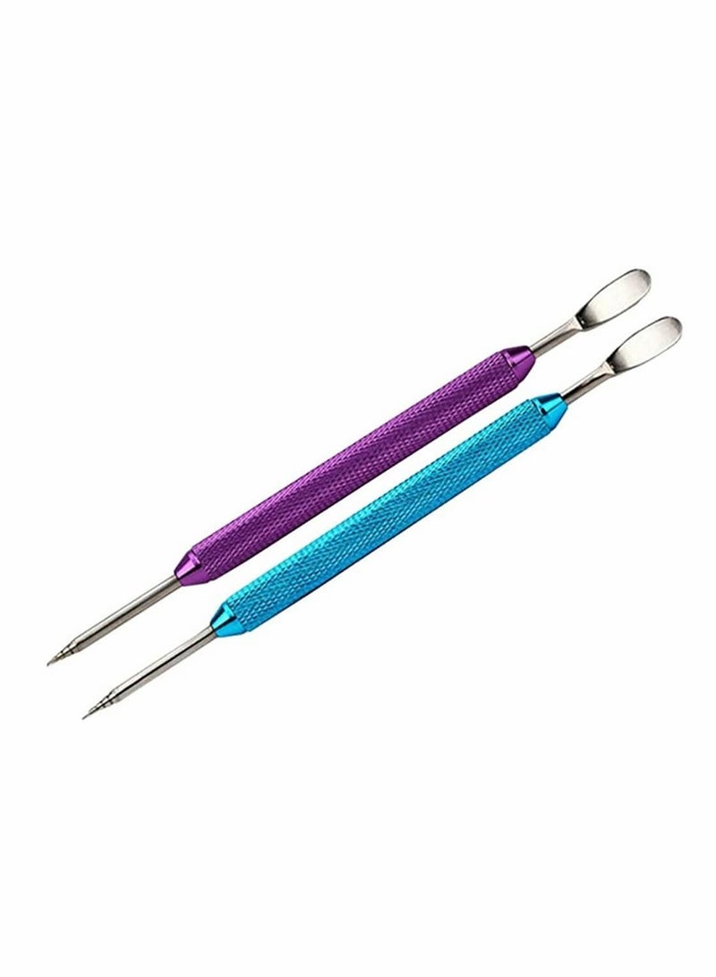 NIBEMINENT Fancy Coffee Garland Pin, Stainless Steel Art Pen Pin Barista Tool Anti Slip Handle Double Ended Needle Bar for Cappuccino Latte Espresso (2 Pieces, Purple, Light Blue) - Image 1