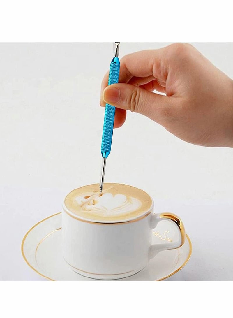 NIBEMINENT Fancy Coffee Garland Pin, Stainless Steel Art Pen Pin Barista Tool Anti Slip Handle Double Ended Needle Bar for Cappuccino Latte Espresso (2 Pieces, Purple, Light Blue) - Image 5