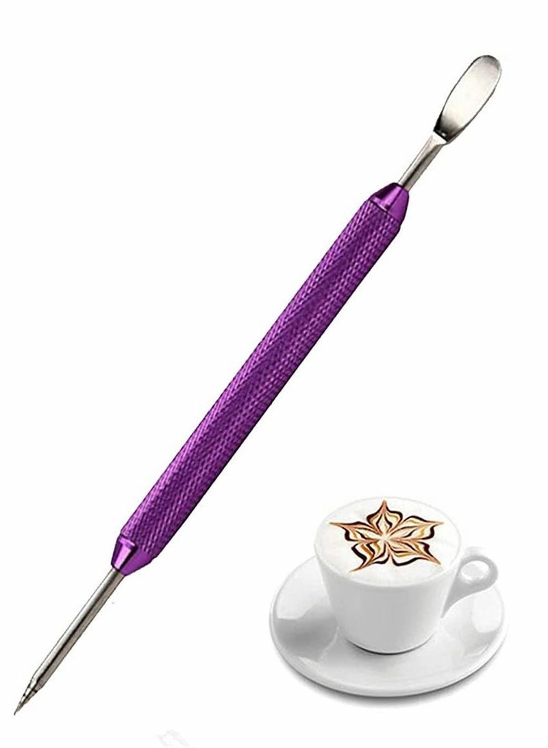 NIBEMINENT Fancy Coffee Garland Pin, Stainless Steel Art Pen Pin Barista Tool Anti Slip Handle Double Ended Needle Bar for Cappuccino Latte Espresso (2 Pieces, Purple, Light Blue) - Image 3