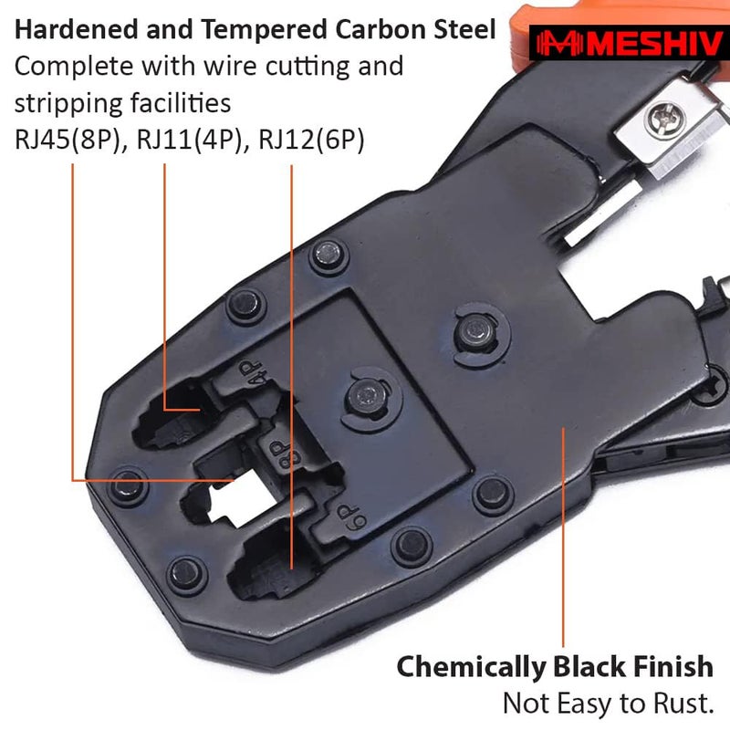 Meshiv Multifunctional Modular Plug Ethernet Network RJ45 RJ11 RJ12 Crimping Tool and wire cutter 4P6P8P RJ11RJ12RJ45 For Lan Network and Telephone Cable BOSI 3 in 1 Crimping Tool Yellow - Image 3