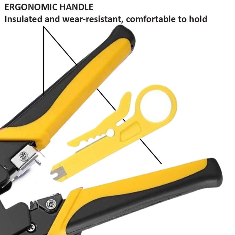 Meshiv Multifunctional Modular Plug Ethernet Network RJ45 RJ11 RJ12 Crimping Tool and wire cutter 4P6P8P RJ11RJ12RJ45 For Lan Network and Telephone Cable BOSI 3 in 1 Crimping Tool Yellow - Image 4