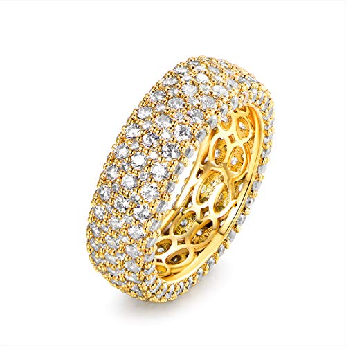 Barzel 18k Gold Plated Wide Wedding Band Cubic Zirconia Eternity Ring for Women (Gold, 7) - Image 1