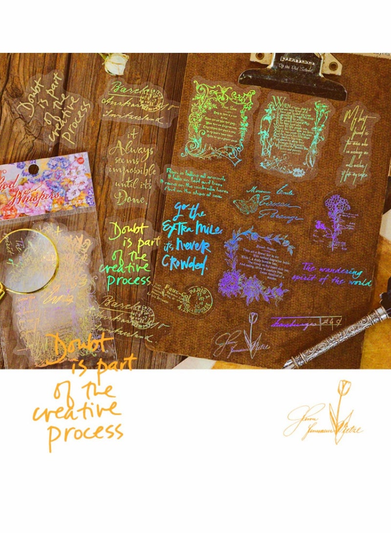 Bronzing Holographic Sticker Set, Gold Foil Transparent Color Waterproof Vintage Sticker, Fairy Butterfly Flower Pattern for Scrapbook Diary Laptop Water Bottle Decoration (4 Themes, 120 Sheets) - Image 5