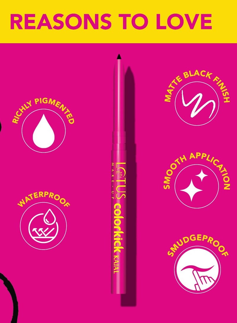 Lotus Colorkick Matte Kajal Pencil | Waterproof | Enriched With Almond Oil | 0.35G  - Image 2
