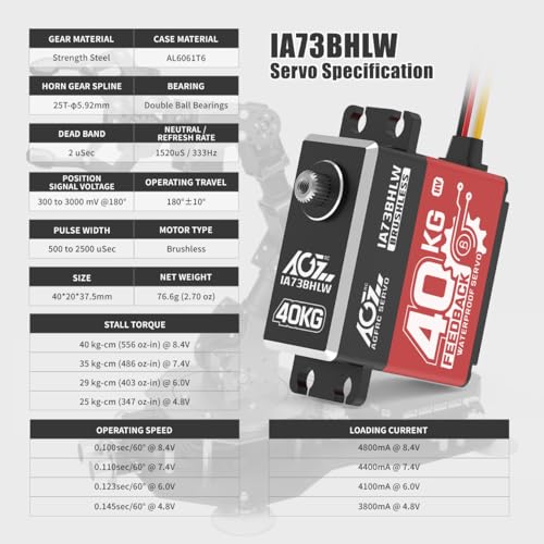 AGFRC 40KG HighTorque RCServo Motor  Full Metal Gear Waterproof Brushless Programmable Standard Servo with Position Feedback IA73BHLW - Image 5