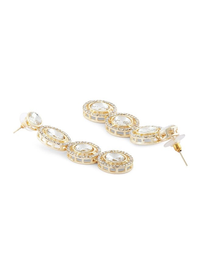 Zaveri Pearls أقراط متدلية مرصعة بألماس نمساوي لامع من زافيري بيرلز باللون الذهبي للنساء - ZPFK17129 - Image 5