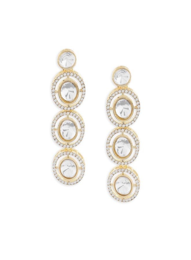 Zaveri Pearls أقراط متدلية مرصعة بألماس نمساوي لامع من زافيري بيرلز باللون الذهبي للنساء - ZPFK17129 - Image 1