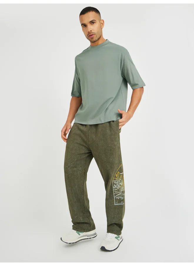 ستايلي Styli Solid Oversized Crew Neck T-Shirt