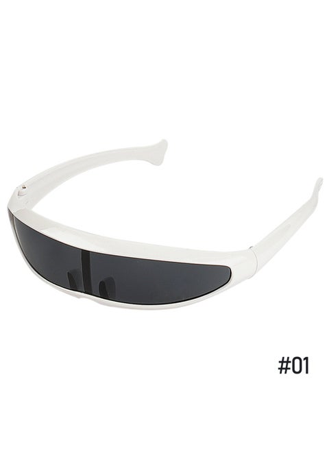 New Futuristic Narrow Cyclops Sunglasses Laser Eyeglasses UV400 Personality Mirrored Lens Costume Eyewear Men Gafas De Sol-Lenses Color:White-Grey-Frame Color:As shown in the figu