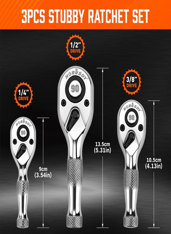 هورسدي طقم مفاتيح ربط سقاطة قصيرة من هوروسدي، 3 قطع، 90T، 1/4 بوصة، 3/8 بوصة، 1/2 بوصة، مفاتيح ربط سقاطة عكسية مدمجة للمساحات الضيقة، إصلاح السيارات والمنازل، أدوات يدوية، أدوات ميكانيكية - Image 4