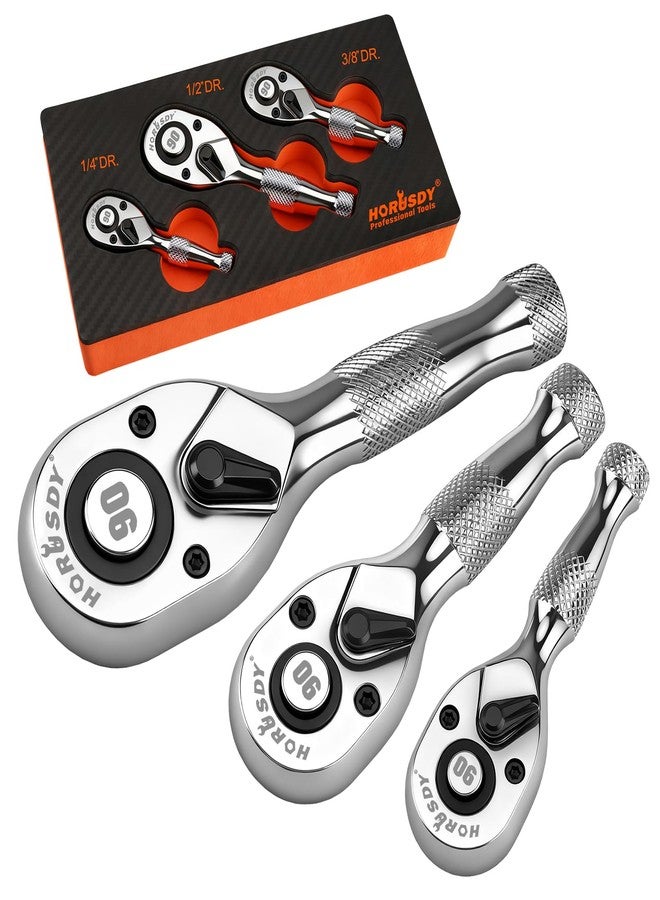 هورسدي طقم مفاتيح ربط سقاطة قصيرة من هوروسدي، 3 قطع، 90T، 1/4 بوصة، 3/8 بوصة، 1/2 بوصة، مفاتيح ربط سقاطة عكسية مدمجة للمساحات الضيقة، إصلاح السيارات والمنازل، أدوات يدوية، أدوات ميكانيكية - Image 1