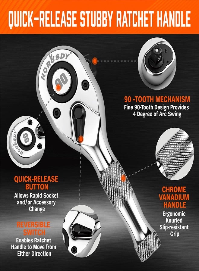 هورسدي طقم مفاتيح ربط سقاطة قصيرة من هوروسدي، 3 قطع، 90T، 1/4 بوصة، 3/8 بوصة، 1/2 بوصة، مفاتيح ربط سقاطة عكسية مدمجة للمساحات الضيقة، إصلاح السيارات والمنازل، أدوات يدوية، أدوات ميكانيكية - Image 5
