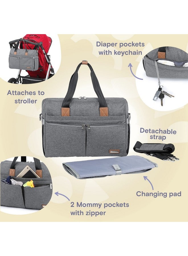 RUVALINO Diaper Bag Tote, Hospital Bags For Labor And Delivery, Multifunction Large Travel Weekender Overnight Bag For Mom And Dad, Convertible Baby Bag For Boy And Girls Gray  - Image 3