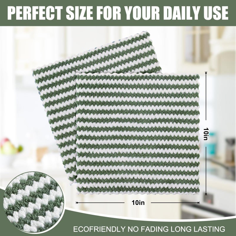 Homaxy 12 Pack Kitchen Dish Cloths, Ultra Soft and Absorbent Dish Towels, Reusable Fast Drying Microfiber Cleaning Cloth, Coral Velvet Wave Design No-lint, 10 x 10 inches, Grass Green - Image 5