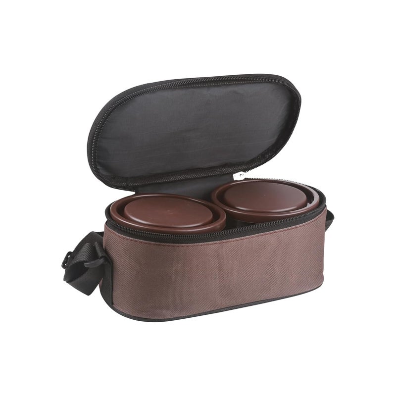 JOYO JOYO Executive Smart Lunch with Zipper Pouch, 2 Round Containers, 280 ml Each, 1 Oval Container, 500 ml, Brown | Easy to Carry | Leak Proof  - Image 2