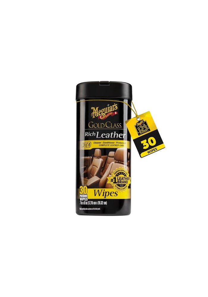 Meguiar's مناديل ميغوايرز جولد كلاس للجلد الغني - 25 مناديل تنظيف وتكييف فاخرة - Image 1
