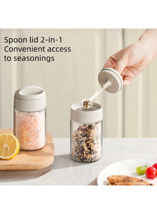 Brinaoki 250ML 2-in-1 spoonful lid integrated seasoning jar, spice jar, salt and monosodium glutamate separate bottles, food-grade insect and moisture-proof seasoning jar - Image 1