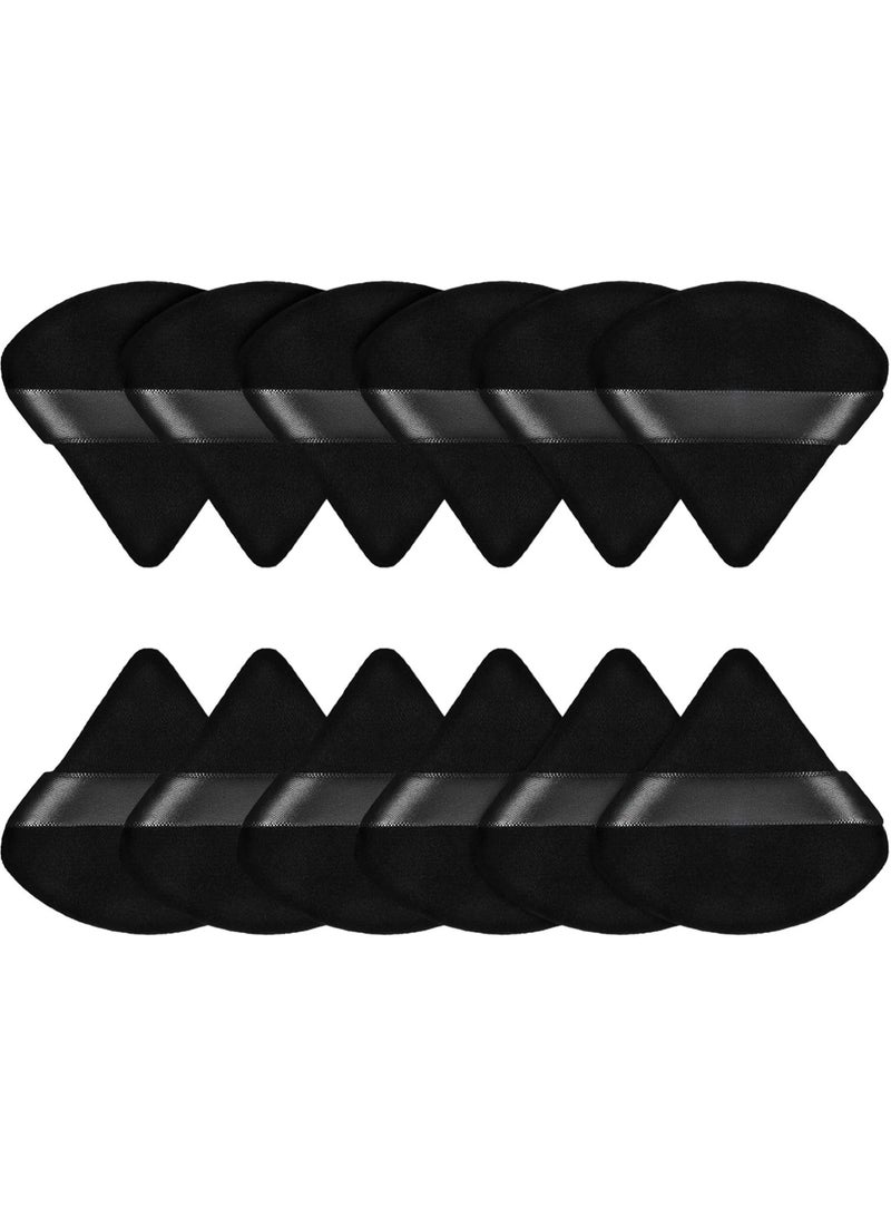 12-Piece Triangle Makeup Puff Set - Soft, Reusable Foundation Sponge for Loose Powder, Wet/Dry Use (Black, Small) - Image 1