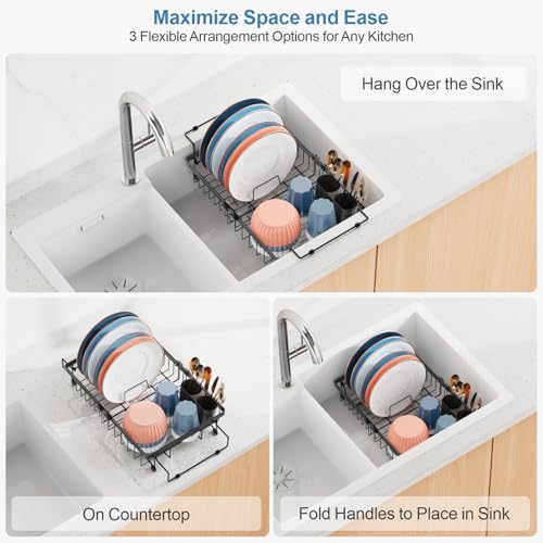 iSPECLE Expandable in Sink Dish Drying Rack - Adjustable Capacity Over The Sink Dish Drainer Drying Rack for Kitchen, 12.4"-17.1" L x 12.8" W, Black - Image 2