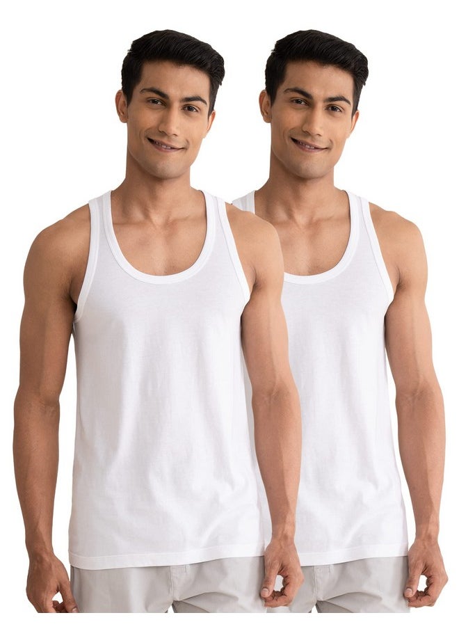DaMENSCH - DAMENSCH Men's Neo-Cotton Ribbed Round Neck Vest- Pack of 2- Cotton White- XX-Large - Image 1