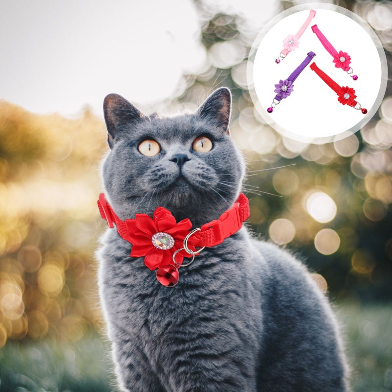 4Pcs Lovely Pet Collar Adjustable Flower Collar with Metal Buckle Puppy Neck Decors - Image 1