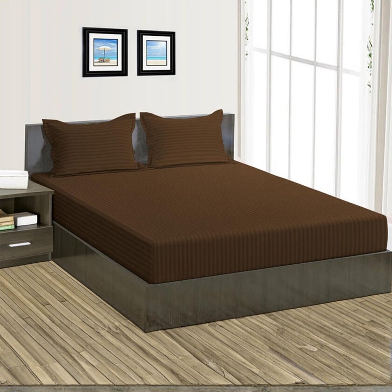 FOAM CRAFT Foamcraft Striped Deep Pocket Fitted Sheet - Brown, King Size (200 x 200cm) - Image 1
