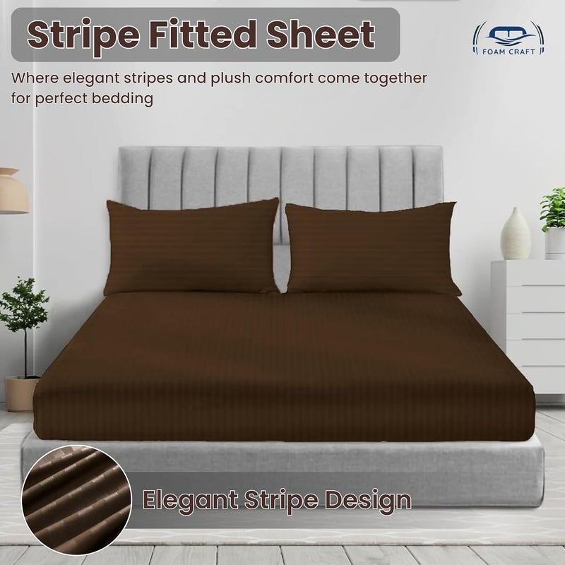 FOAM CRAFT Foamcraft Striped Deep Pocket Fitted Sheet - Brown, King Size (200 x 200cm) - Image 3