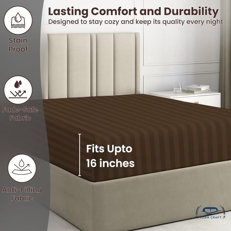 FOAM CRAFT Foamcraft Striped Deep Pocket Fitted Sheet - Brown, King Size (200 x 200cm) - Image 5
